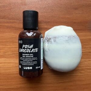 Cute Lush duo stocking stuffers: Posh Chocolate shower gel (55ml) & Scrubee